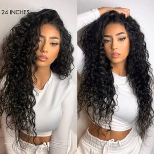 180% Density  Water Wave 13x4 Frontal  Glueless Free Part Long Curly Wig 100% Human Hair