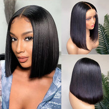 Load image into Gallery viewer, Blunt Cut Double Drawn 180 % Bone Straight Glueless 13x4 HD Lace Frontal Bob Wig
