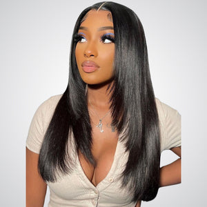 Glueless Layered Bone Straight 5×5 Pre-Cut Closure HD Lace Wig 100% Human Hair