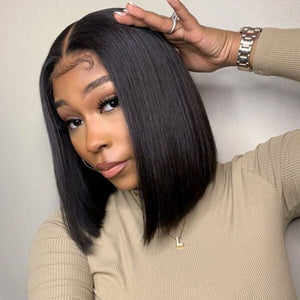 Glueless Blunt Cut Bone straight 5x5 Pre-Cut HD Lace Ready to Go Bob Wig 10"