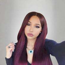 Load image into Gallery viewer, Graceful 99J Burgundy Bone Straight  Glueless 5x5 Closure HD Lace  Wig 22“ 100% Human Hair
