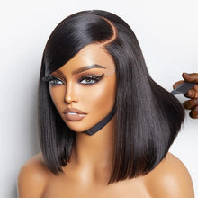 Load image into Gallery viewer, Glueless Blunt Cut Bone straight 5x5 Pre-Cut HD Lace Ready to Go Bob Wig 10&quot;
